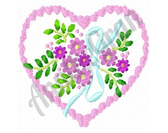 Flower Heart Embroidery Design. Machine Embroidery Design. Mother's Day Embroidery Pattern. Floral Bow Pattern. Love Heart Embroidery