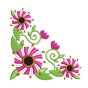 Floral Corner - Machine Embroidery Design, Flower Corner Decoration Embroidery Pattern
