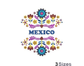 Mexico Floral Decoration - Machine Embroidery Design - 3 Sizes, Folk Art Flower Split Embroidery Pattern, Traditional Mexican Art Flowers