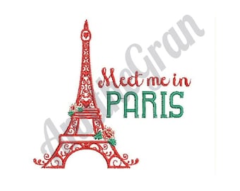 Meet Me In Paris. Eiffel Tower Paris Embroidery Design. Machine Embroidery Design. Eiffel Tower Pattern. Red Roses Love Embroidery Pattern