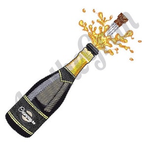 Champagne Pop - Machine Embroidery Design. Popping Champagne Embroidery Pattern. Champagne Bottle Embroidery Design