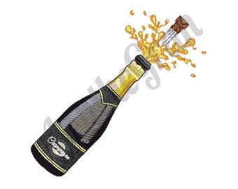 Champagne Pop - Machine Embroidery Design. Popping Champagne Embroidery Pattern. Champagne Bottle Embroidery Design