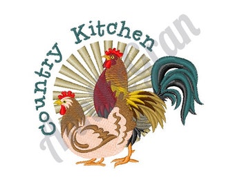 Chicken & Rooster Embroidery Design. Machine Embroidery Design. Country Kitchen Design. Kitchen Rooster Pattern. Kitchen Rooster Pattern