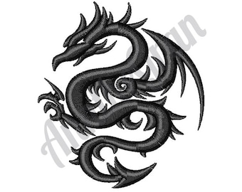 Black Dragon - Machine Embroidery Design. Dragon Tattoo Embroidery Pattern. Fire Breathing Dragon Embroidery Design