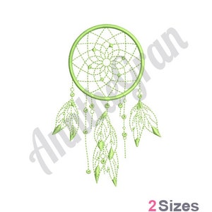May include: Green dreamcatcher with feathers and beads. The dreamcatcher is a circular design with a web-like pattern.