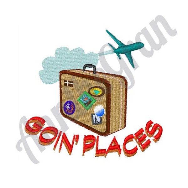 Goin Places - Machine Embroidery Design. Travel Luggage Embroidery Design. Travel Carry On Bag Embroidery Pattern. Vacation Travel Bag