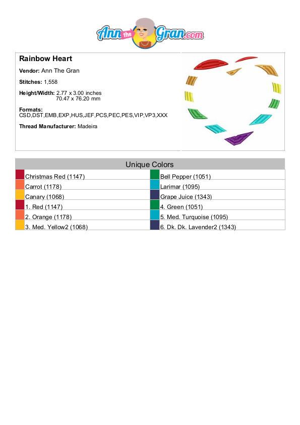 Rainbow Heart - Machine Embroidery Design - 3 Sizes, Dotted Line Heart ...