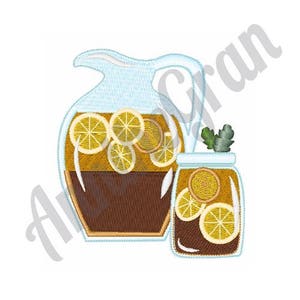 Iced Tea Embroidery Design. Pitcher Embroidery Design. Jug Embroidery Design. Machine Embroidery Design. Lemonade Embroidery Design