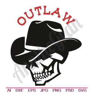 Cowboy Skull Svg, Dxf, Eps, Png, Jpg, Vector Art, Clipart, Cut File, Outlaw Svg, Cowboy Cut File, Skull Cut File, Halloween Cut File