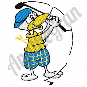 Golf Player Duck Embroidery Design. Machine Embroidery Design. Golfer Swing Embroidery Pattern. Duck Athlete Design. Funny Duck Pattern