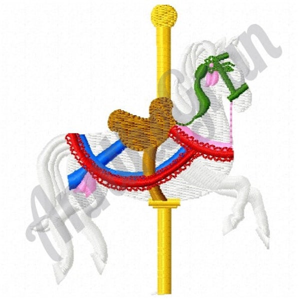 Motif de broderie cheval carrousel. Motif de broderie machine. Modèle de cheval de carrousel. Conception de carrousel de jouets. Broderie Chevauchée de Carnaval de Cirque