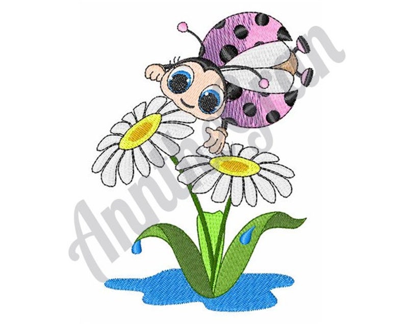 Flying ladybug on daisy embroidery design machine embroidery  etsy Flying ladybug on daisy embroidery design machine embroidery  etsy