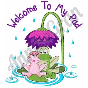 Water Lily Pad Frogs Embroidery Design. Machine Embroidery Design. Lily Pad Embroidery Pattern. Baby Frogs Embroidery. Water Lily Umbrella