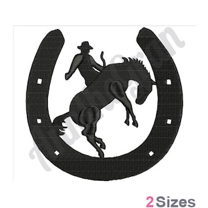 Bronco - Stickdatei für die Stickmaschine. Hufeisen Silhouette Stickmuster. Bockendes Pferd Stickdatei. Cowboy Stickdatei