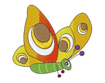 Colorful Butterfly - Machine Embroidery Design, Cartoon Butterfly Embroidery Design, Flying Butterfly Embroidery Design