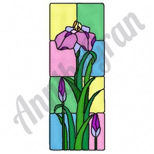 Stained Glass Iris Embroidery Design. Machine Embroidery Design. Iris Flower Embroidery Pattern. Cathedral Stained Glass Embroidery Pattern