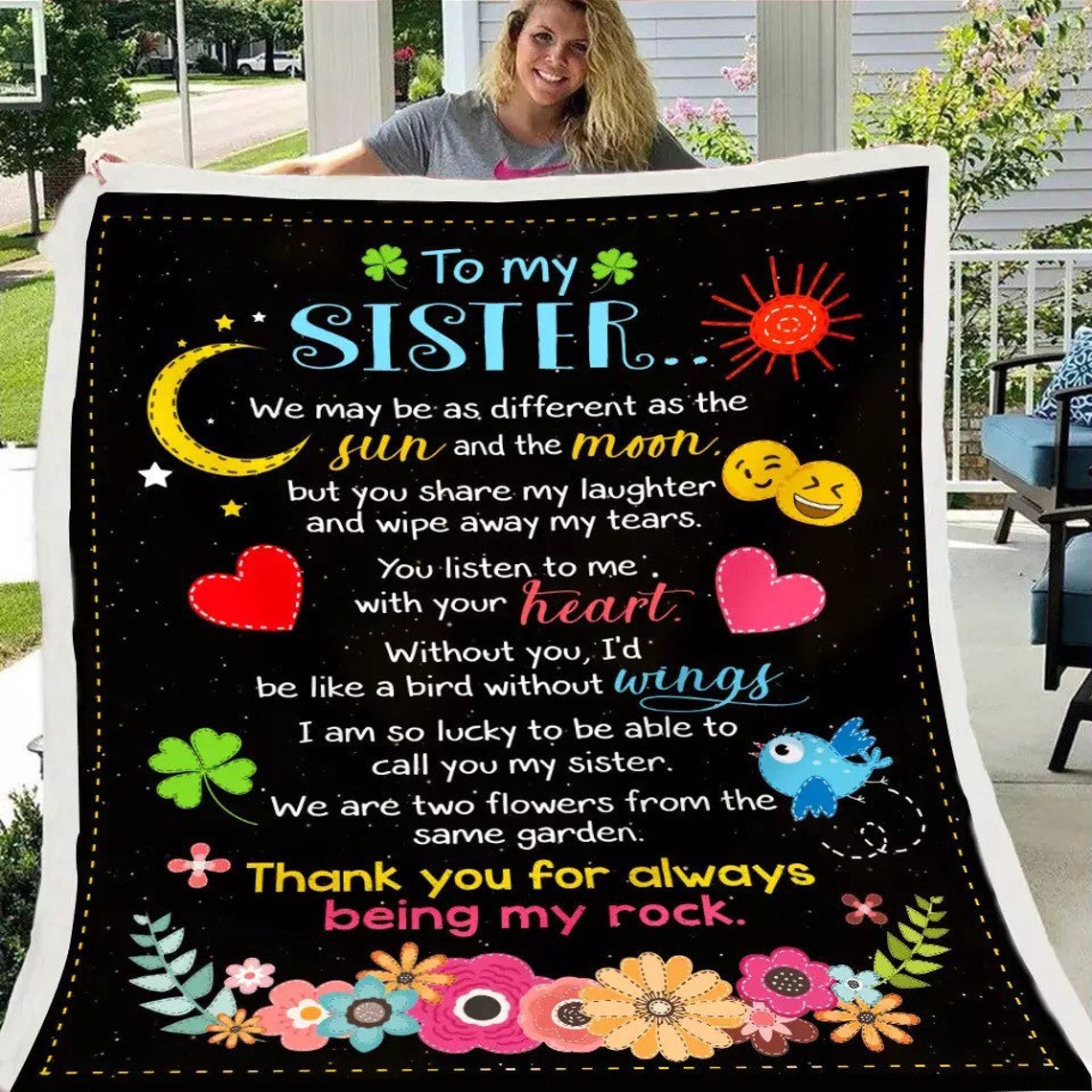 To My Sister Message Fleece Blanket Etsy