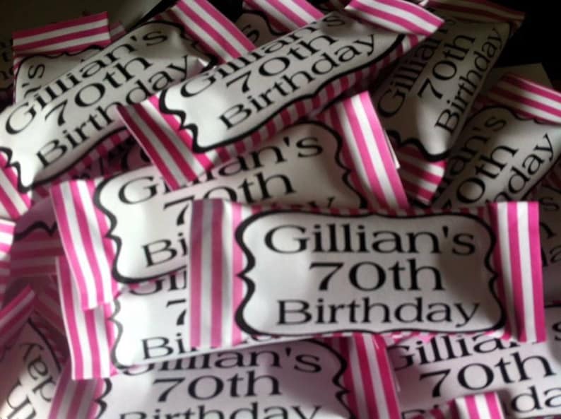 50 x Personalised Sweets Pink Candy Stripe Birthday party favours image 1