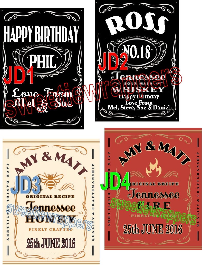 Personalised Bottle Label Jack Daniels Inspired Black Honey Etsy