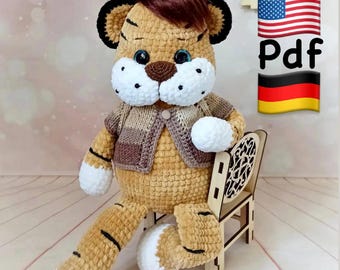 Amigurumi crochet  tiger pattern Pdf in English and German