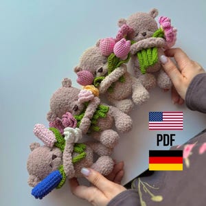 Crochet pattern “Bears with flowers” - PDF file in English and German