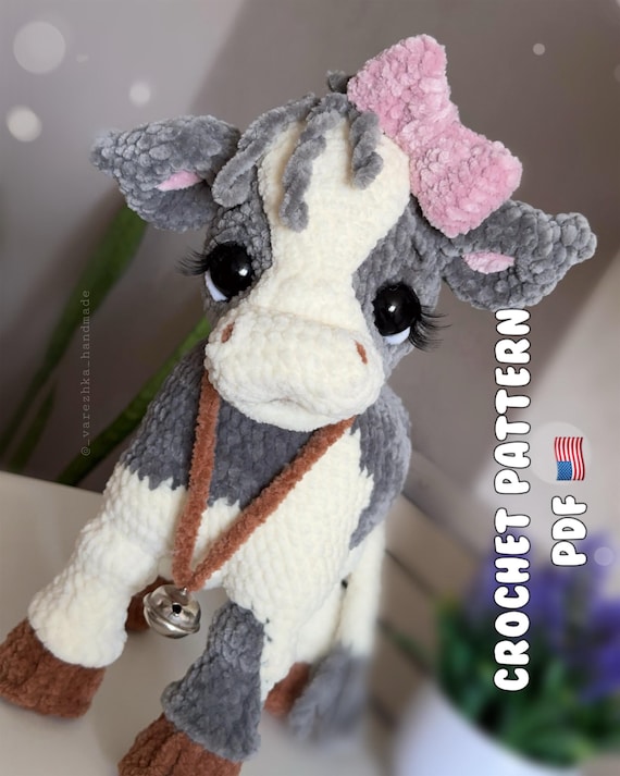 Crochet Pattern Cow 35 cm - Plush Amigurumi Cow Toy - Chunky Yarn Stuffed Animal - PDF Instant Download - Farm Nursery Decor - Baby Gift