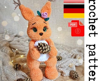 Plush Squirrel Crochet Pattern - printable PDF A crocheted toy for games or the decor of your home, Pattern in English and German