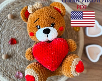 CROCHET PATTERN Teddy Bear with a heart Amigurumi Teddy Bear with a heart Pdf tutorial
