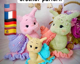 Amigurumi snail pattern PDF file In English, German, French and Spanish