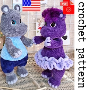 Plush Hippos Crochet Pattern - printable PDF