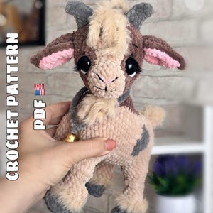 Crochet Pattern Goat 30 cm with Horns and Beard - Plush Amigurumi Farm Animal Toy - Realistic Goat - Rustic Decor PDF
