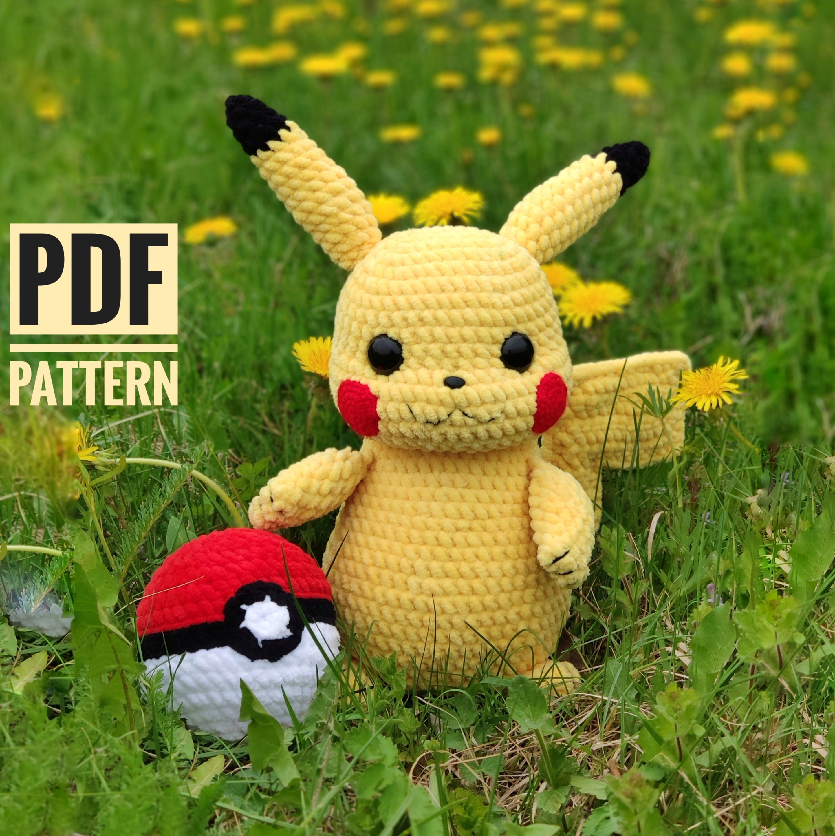 CROCHET POKEMON PATTERN, Amigurumi Yellow Pokemon & Pokeball Pdf tutorial