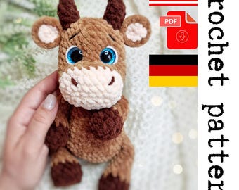 Plush Bull  Crochet Pattern - printable PDF A crocheted toy for games or the decor of your home.