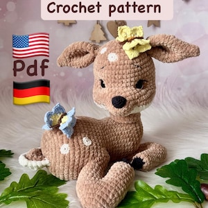 Amigurumi deer pattern Pdf in English and German, Crochet pdf toturial