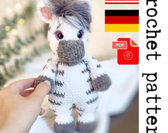 Plush Zebra Crochet Pattern - printable PDF A crocheted toy for games or the decor of your home. PDF in English and German