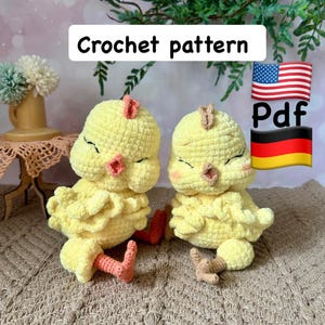 Amigurumi chicken pattern PDF template in English and German, Amigurumi bird