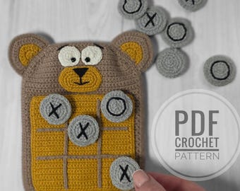 Crochet Bear Tic-Tac-Toe Pattern: Amigurumi Board Game (PDF Pattern)