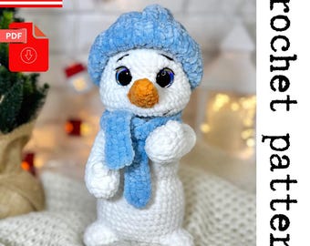 Plush Snowman Crochet Pattern - printable PDF A crocheted toy for games or the decor of your home