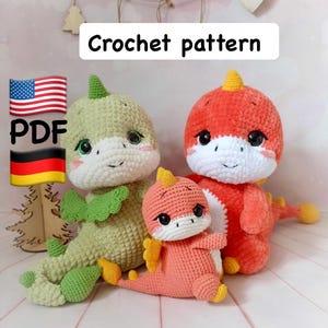 Amigurumi crochet dragon pattern PDF file in English and German