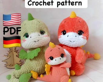 Amigurumi crochet dragon pattern PDF file in English and German