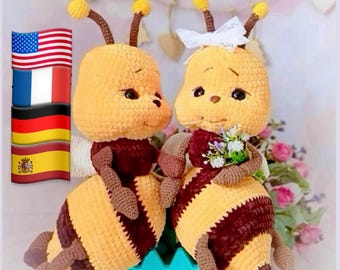 Amigurumi bee crochet pattern, PDF template In English, German, French and Spanish , Crochet insect pattern