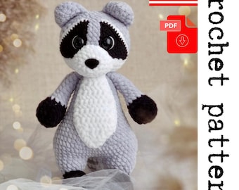 Plush Raccoon Crochet Pattern - printable PDF A crocheted toy for games or the decor of your home.
