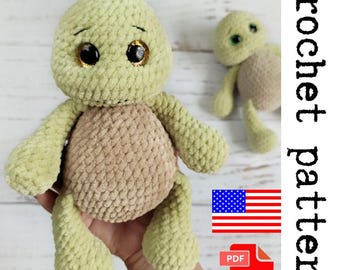 Plush Turtle Crochet Pattern - printable PDF A crocheted toy for games or the decor of your home.