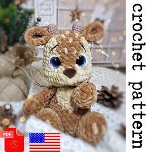 Plush Baby Reindeer  Crochet Pattern - printable PDF A crocheted toy for games or the decor of your home