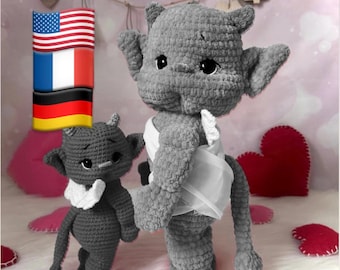 Amigurumi little devil pattern PDF template in English, German and French