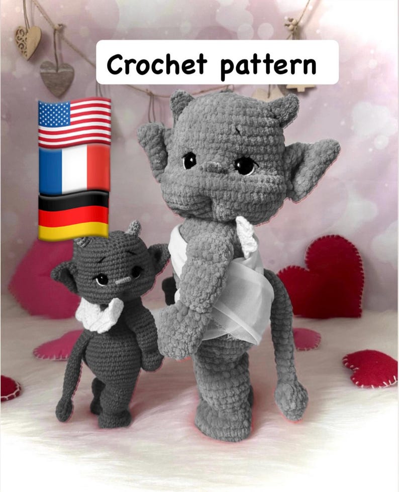 Amigurumi little devil pattern PDF template in English, German and French image 1