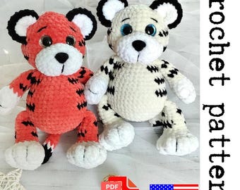 Plush Tiger Crochet Pattern - printable PDF A crocheted toy for games or the decor of your home.
