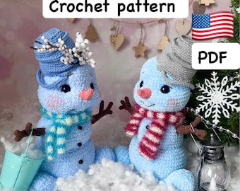 Amigurumi crochet snowman PDF template in English pattern