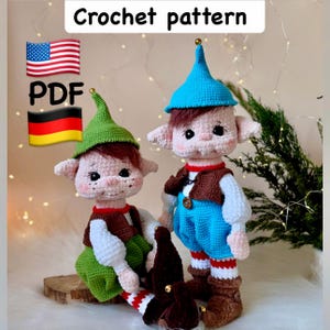 Christmas tree decoration, crochet elf PDF in English and German, amigurumi gnome pattern, New Year's gift, winter elf