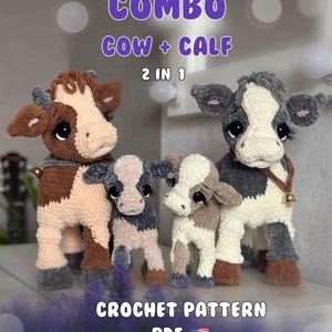 Crochet Pattern Cow and Calf Set – 2 in 1 Plush Amigurumi Farm Family - PDF Instant Download - Mother and Baby Cow - Large and Small Cow